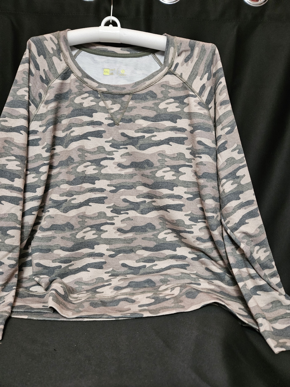 Xersion Camo Long-Sleeve Crewneck Top - Gray/Green
